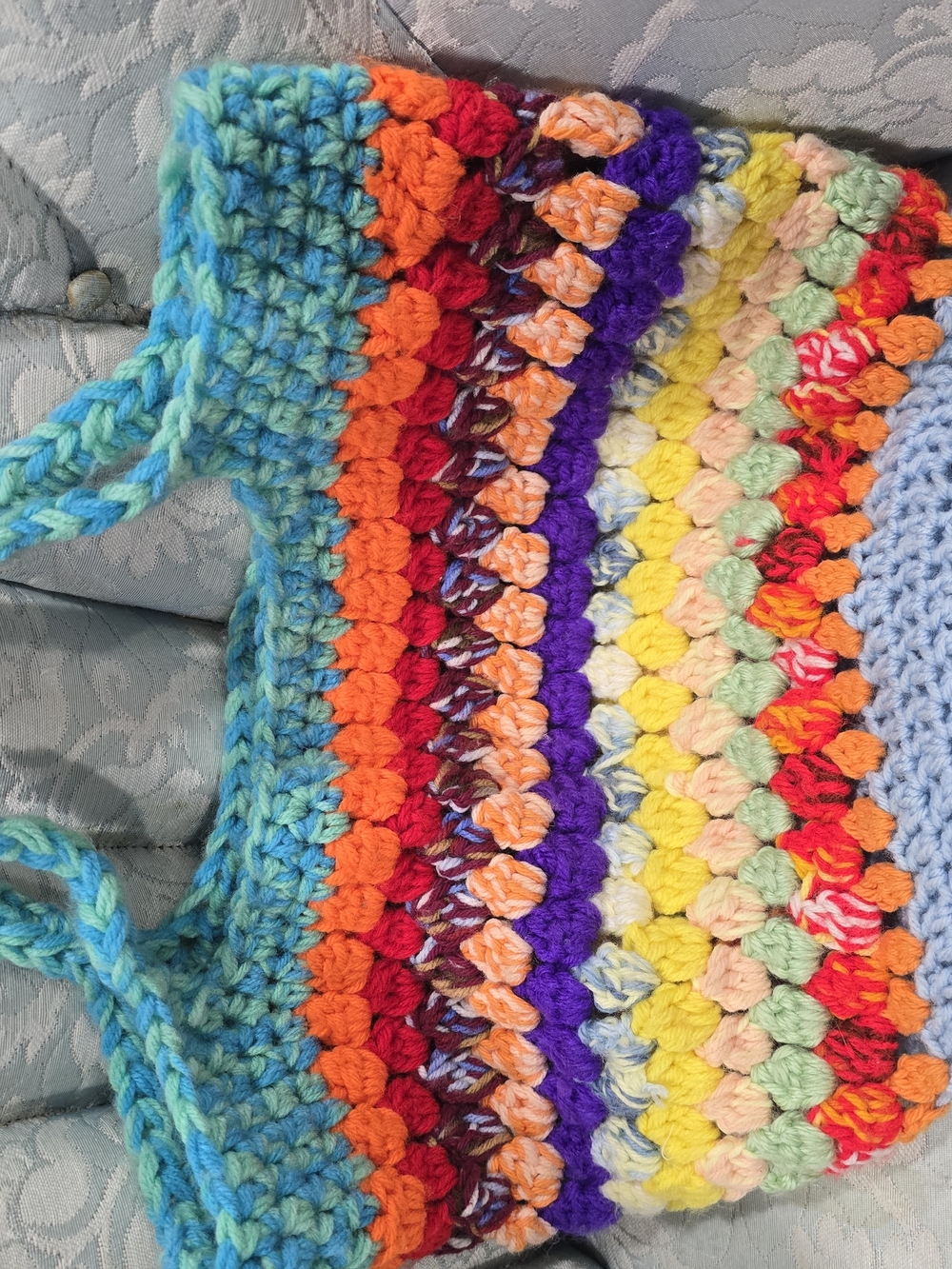 Vintage Hand-Crocheted Rainbow Tote Bag Boho Grannycore Cottagecore